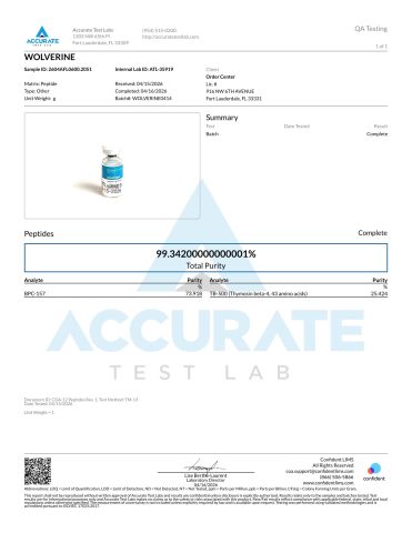 BPC/TB Blend (Wolverine) 20mg + KPV 10mg + TB-500 10mg Research Kit — 30-Day Recovery Kit (Tissue Repair) Peptides - Lab Report 1